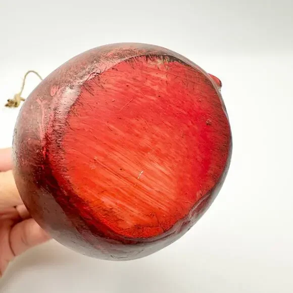Vintage Unmarked Wooden Gourd Shaped Primitive Hand Painted Santa Ornament 4,5" - Picture 6 of 6